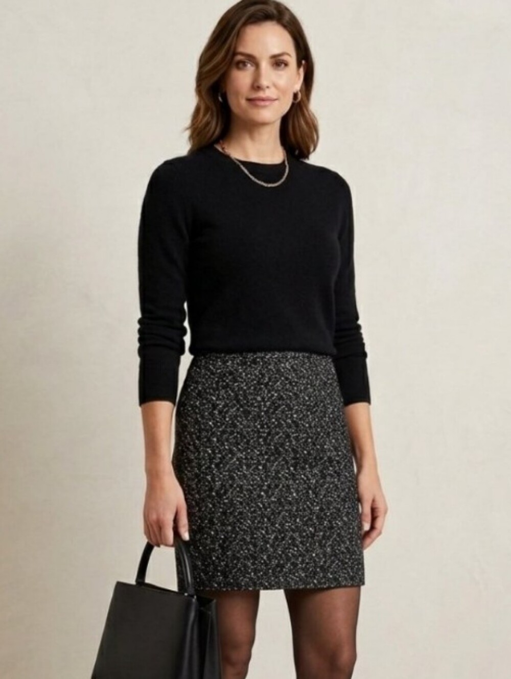 NWT Michael Michael Kors Size 6 Black Tweed Pencil Skirt Gold Zip